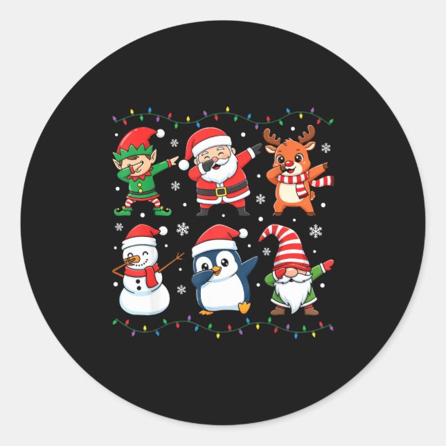 Pegatina Redonda Cute Christmas Dabbing Santa Elf Reindeer Boys Gir (Anverso)