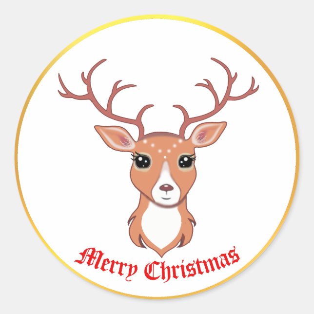 Pegatina Redonda Cute Christmas Deer Sticker (Anverso)