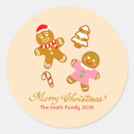 Pegatina Redonda Cute Christmas Gingerbread Personalized Sticker