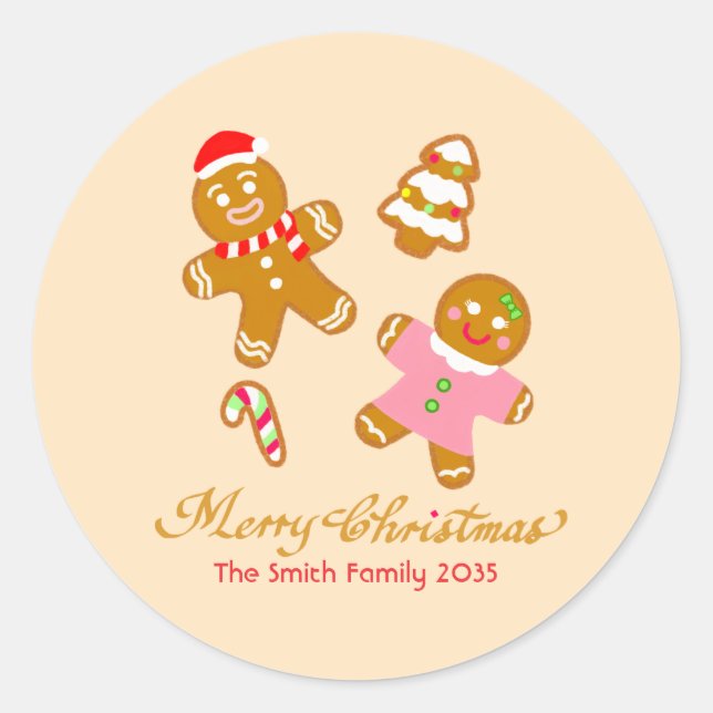 Pegatina Redonda Cute Christmas Gingerbread Personalized Sticker (Anverso)