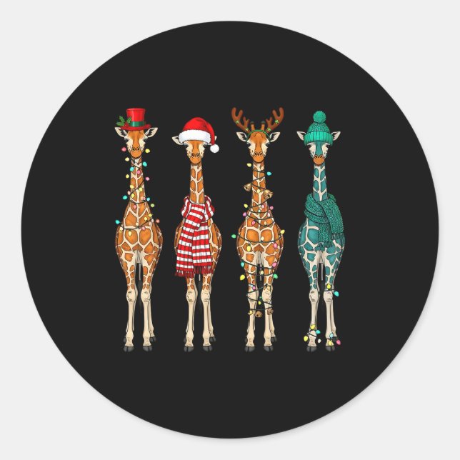 Pegatina Redonda Cute Christmas Giraffe Funny Animal Lover Gift Kid (Anverso)