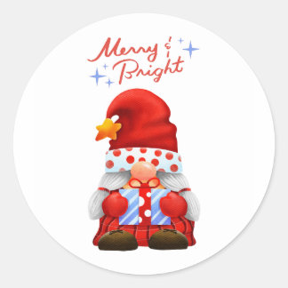 Pegatina Redonda Cute Christmas Gnome Merry & Bright Sticker