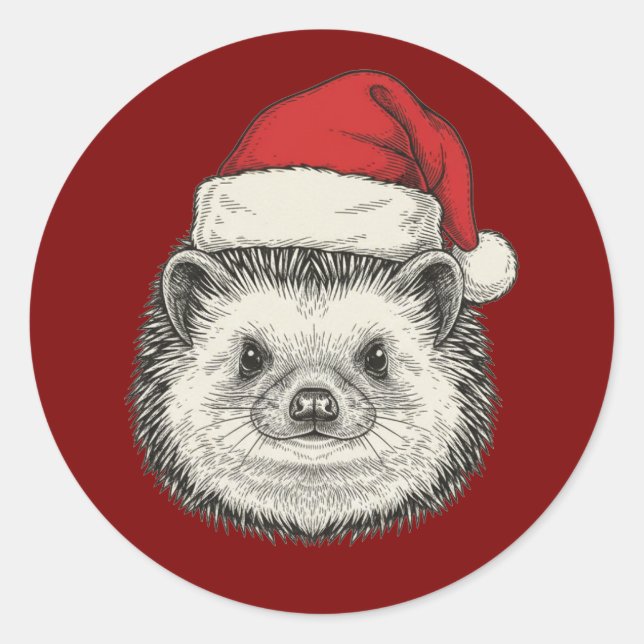 Pegatina Redonda Cute Christmas Hedgehog (Anverso)