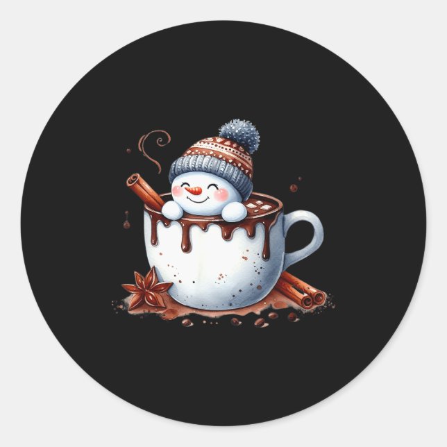 Pegatina Redonda Cute Christmas Hot Chocolate Snowman  (Anverso)