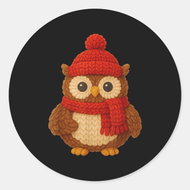 Pegatina Redonda Cute Christmas Owl Winter Snow  (Anverso)