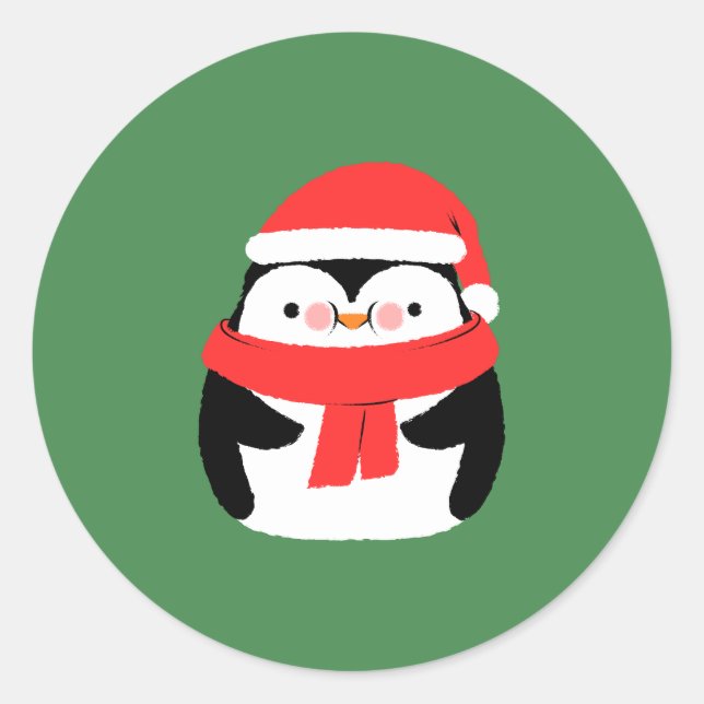 Pegatina Redonda Cute Christmas Penguin in Santa Hat Custom  (Anverso)