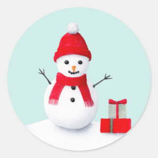 Pegatina Redonda Cute christmas snowman pastel watercolor sticker