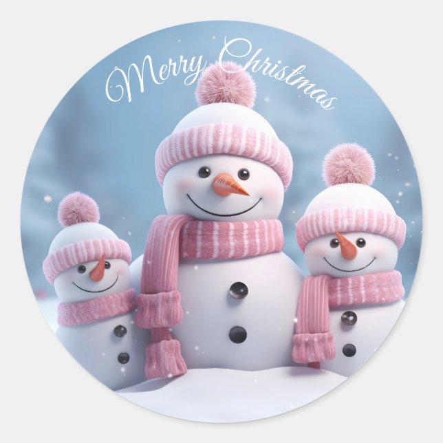 Pegatina Redonda Cute Christmas Snowman Sticker (Anverso)