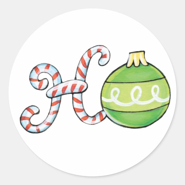 Pegatina Redonda Cute Christmas Text, Ho in Candy Canes Ornaments (Anverso)
