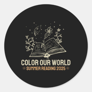 Pegatina Redonda Cute Color Our World Summer Reading 2025 Book Love