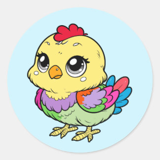 Pegatina Redonda Cute Colorful Chicken Sticker – Fun Farm Art