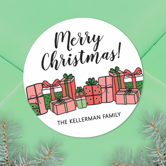 Pegatina Redonda Cute Colorful Christmas (Cute Colorful Merry Christmas Classic Round Sticker)