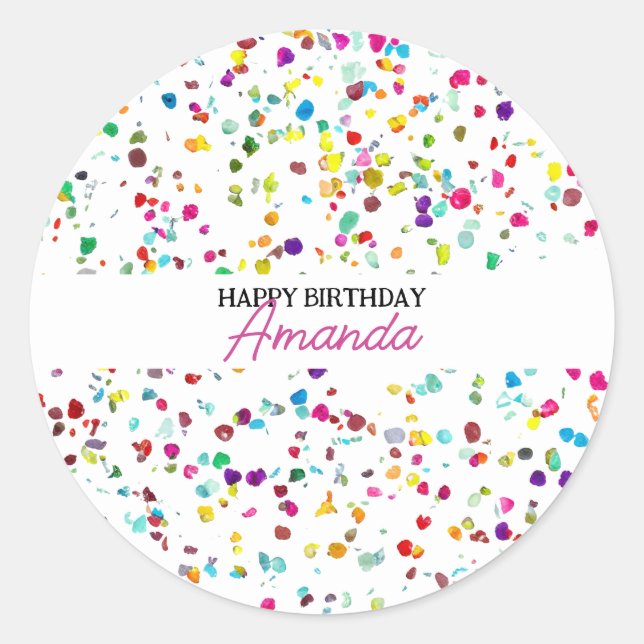 Pegatina Redonda Cute Colorful Confetti Primer cumpleaños (Anverso)