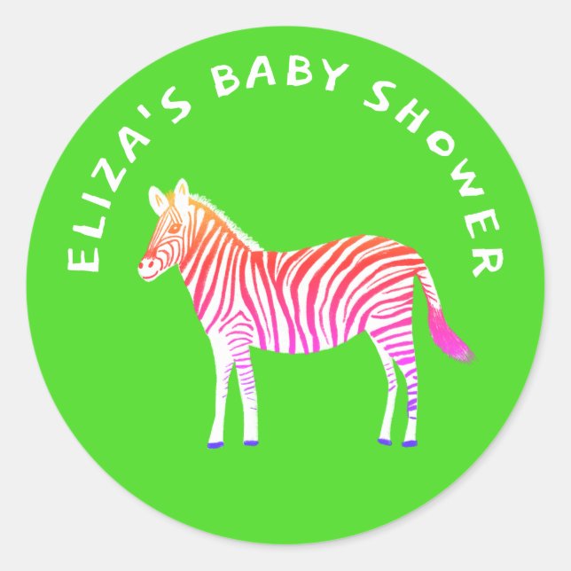 Pegatina Redonda Cute Colorful Zebras Personalizado Baby Shower (Anverso)