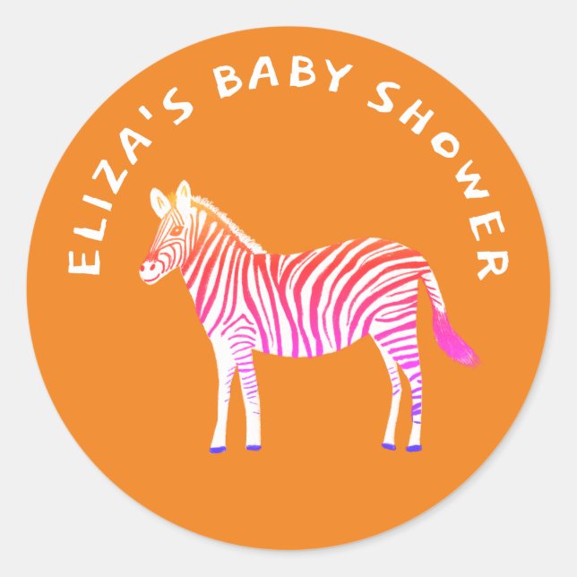 Pegatina Redonda Cute Colorful Zebras Personalizado Baby Shower (Anverso)