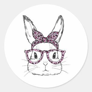 Pegatina Redonda Cute conejo conejo leopardo Gles Feliz Día de Pasc