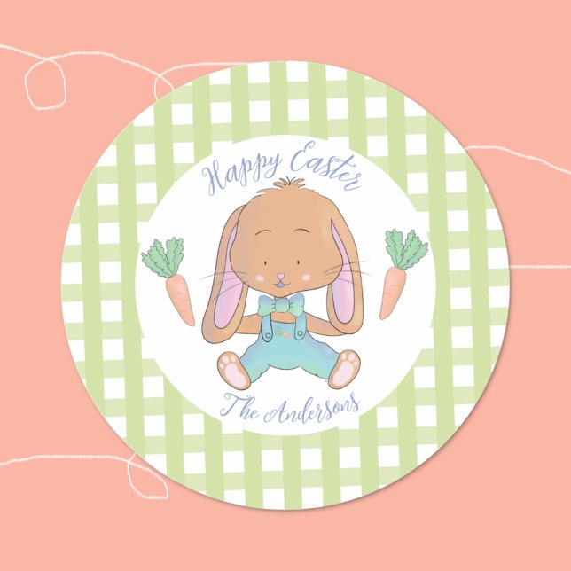 Pegatina Redonda Cute conejo de Pascua Sticker (Cute watercolor Easter bunny sticker .)