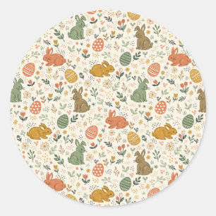 Pegatina Redonda Cute Conejos de Primavera Dibujados a Mano Sticker