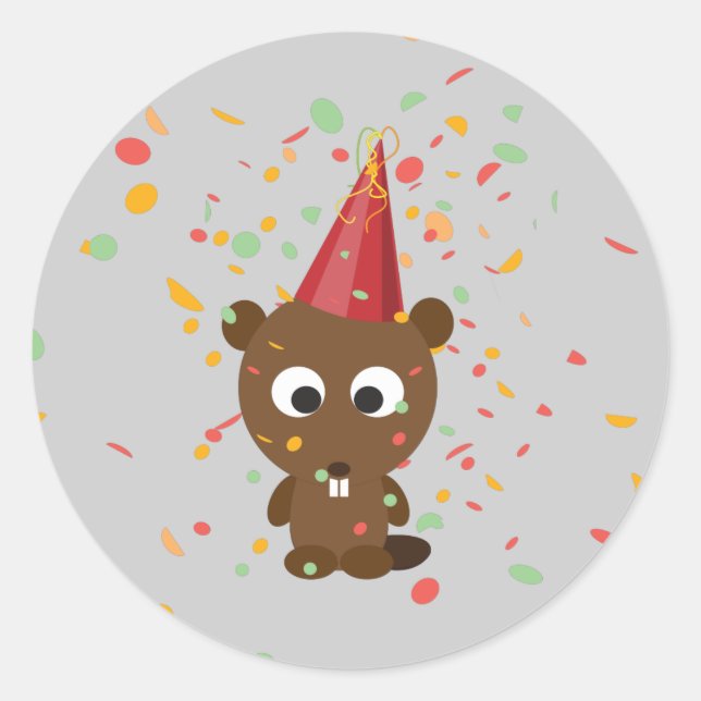 Pegatina Redonda Cute Confetti Fiesta Beaver (Anverso)