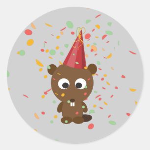 Pegatina Redonda Cute Confetti Fiesta Beaver