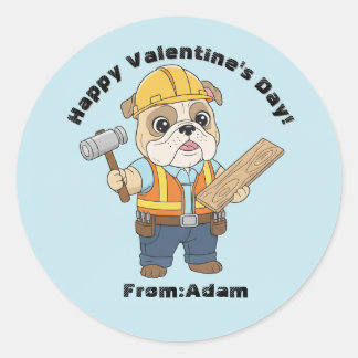 Pegatina Redonda Cute Construction Bulldog  Valentine 