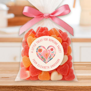 Pegatina Redonda Cute Corazón de San Valentín de Acuarela Dulce Reg