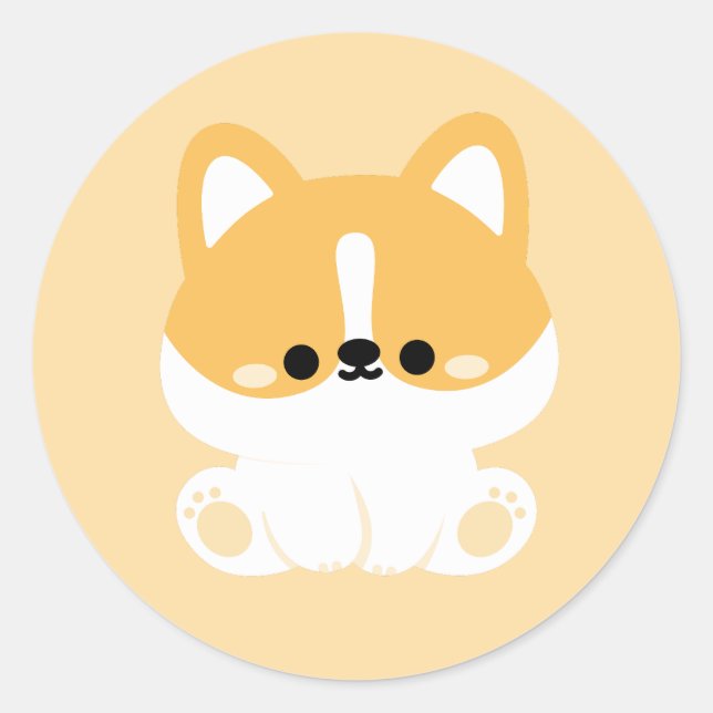 Pegatina Redonda Cute Corgi (Anverso)