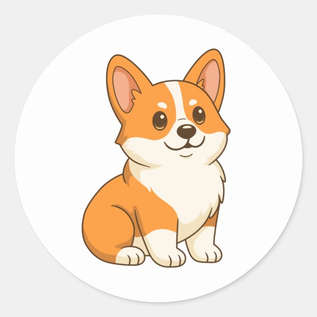 Pegatina Redonda Cute Corgi Dog (Anverso)