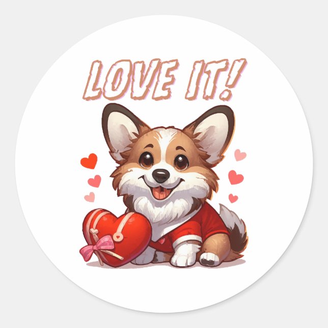 Pegatina Redonda Cute Corgi Love (Anverso)