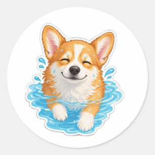 Pegatina Redonda Cute Corgi Sticker, Regalo Feliz para Amantes de P