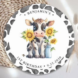 Pegatina Redonda Cute Cow Gracias A Los Animales De Granja Modernos