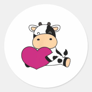 Pegatina Redonda Cute Cow Pocket Size Valentine Cow
