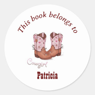 Pegatina Redonda Cute CowGirl Boots Este Libro Pertenece A