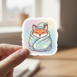 Pegatina Redonda Cute Cozy Fox Stickers 