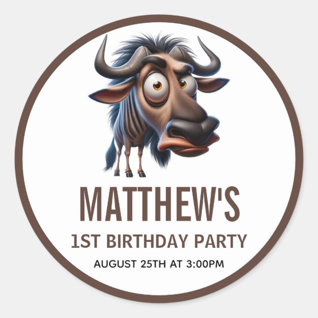 Pegatina Redonda Cute Crazy Cheetah Farm Theme 1st Birthday (Anverso)