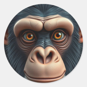 Pegatina Redonda Cute Crazy Funny Chimpanzee