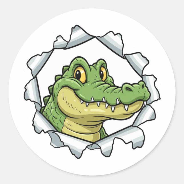 Pegatina Redonda Cute Crocodile Torn Paper Sticker (Anverso)