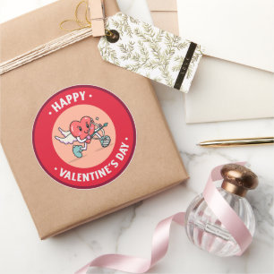 Pegatina Redonda Cute Cupid Feliz Día de San Valentín Regalo Sobre