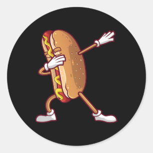 Pegatina Redonda Cute Dabbing Hot Dog Diseño Para Niños Hombres Muj