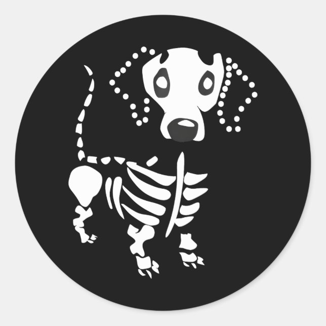 Pegatina Redonda Cute Dachshund Bone Skeleton Dachshund Wiener Dog (Anverso)