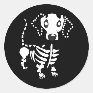 Pegatina Redonda Cute Dachshund Bone Skeleton Dachshund Wiener Dog