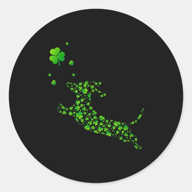 Pegatina Redonda Cute Dachshund Dog With Irish Shamrock St Patricks (Anverso)