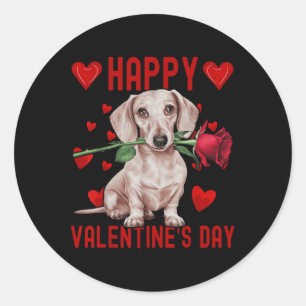 Pegatina Redonda Cute Dachshund Perro Corazón Rojo Parejas Feliz Va