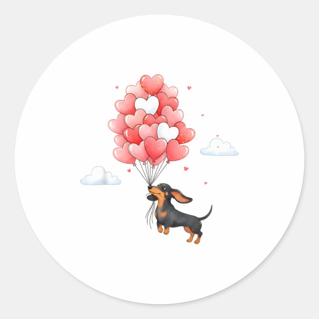 Pegatina Redonda Cute Dachshund Valentine Heart Balloon Dog Lover  (Anverso)