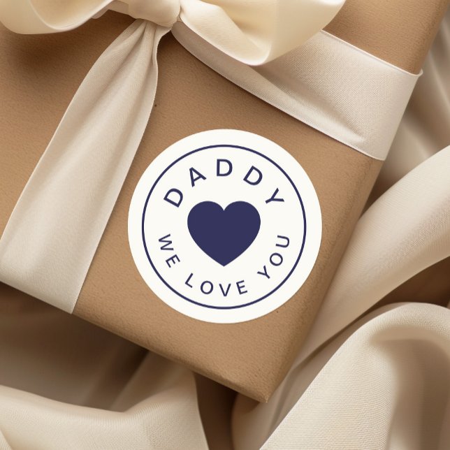 Pegatina Redonda Cute Daddy We Love You Navy Blue Heart (Cute Daddy We Love You Navy Blue Heart Classic Round Sticker)