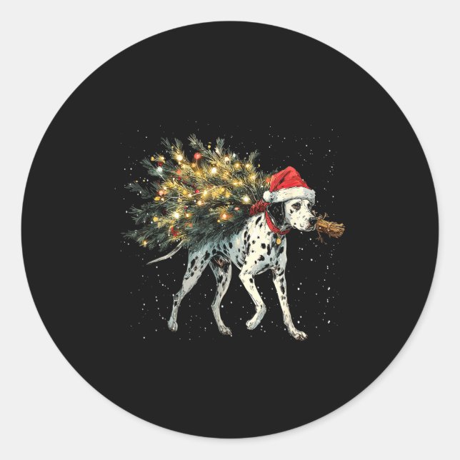 Pegatina Redonda Cute Dalmatian Dog In A Christmas Tree For Men Wom (Anverso)