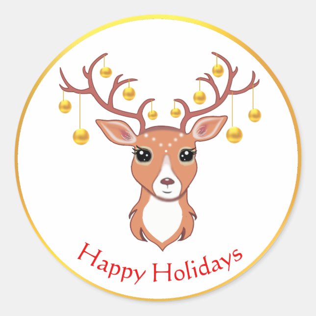 Pegatina Redonda Cute Deer Sticker (Anverso)