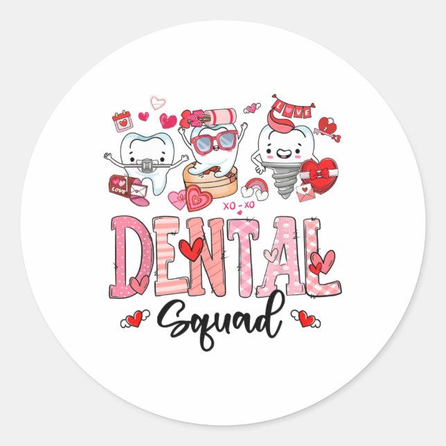 Pegatina Redonda Cute Dental Squad feliz Día de San Valentín (Anverso)