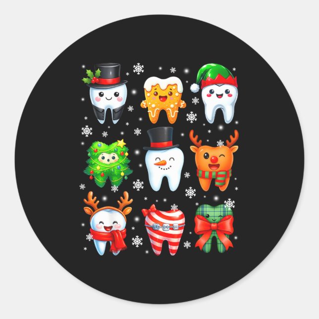Pegatina Redonda Cute Dental Tooth Snowman Christmas Xmas Men Women (Anverso)