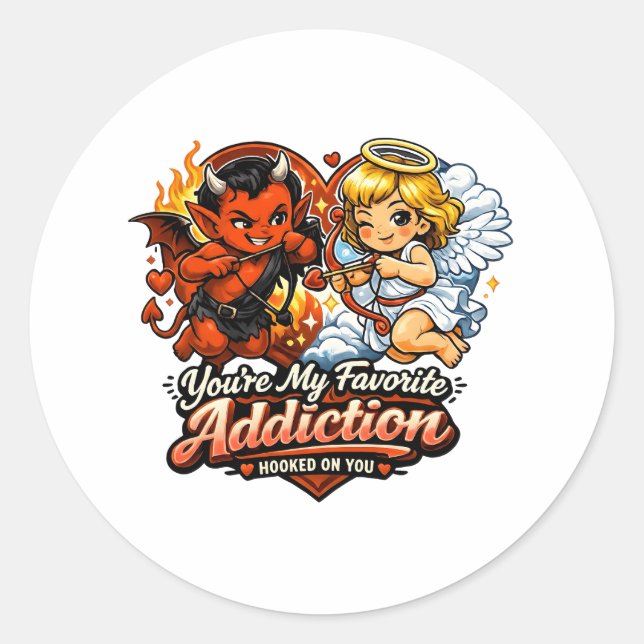 Pegatina Redonda Cute Devil & Angel Valentine Day Love Design (Anverso)